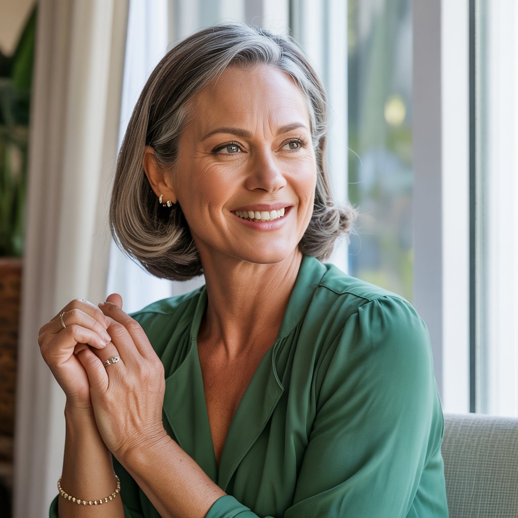 Confident woman over 50 ready for online dating—embodying self-assured tips for online dating for women.